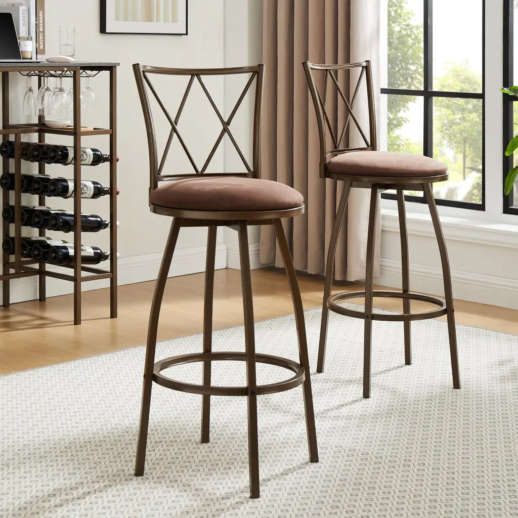 2 Piece Bar Stools Set Brown Country Style Industrial Design rnb