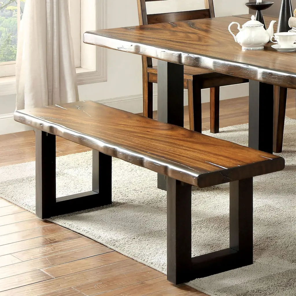 Tobacco Oak Finish Solid Wood Industrial Style Kitchen 1Pc Bench Dining kanepe