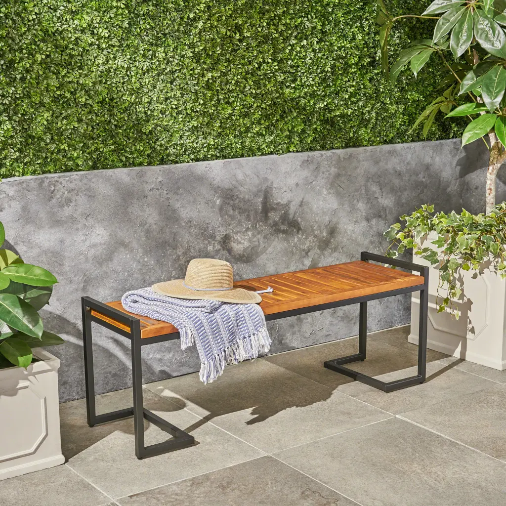 Hopkins Industrial Timber and Metallic Bench Teak Acacia Timber nh-kisa
