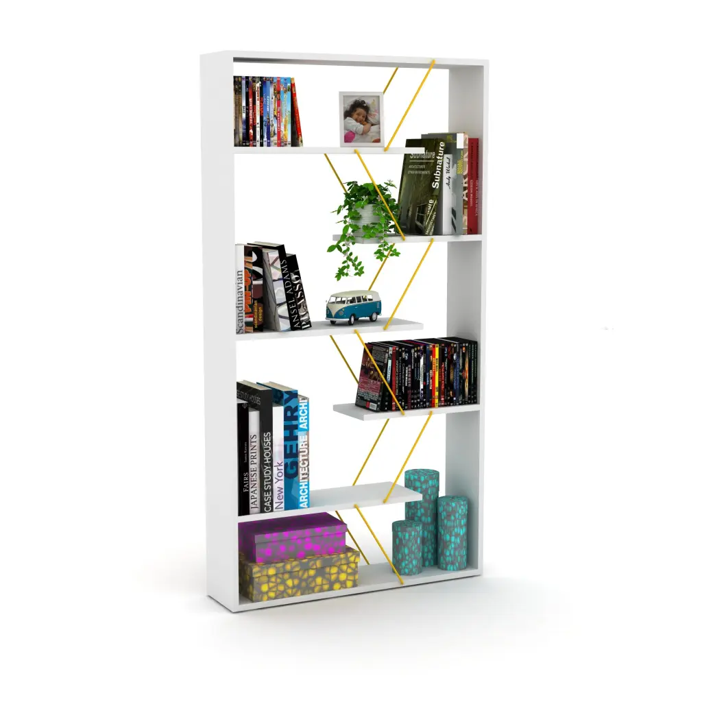 Furnish Home Store Wood Frame Etagere 6-Shelf Bookcase Open Back Industrial furnia