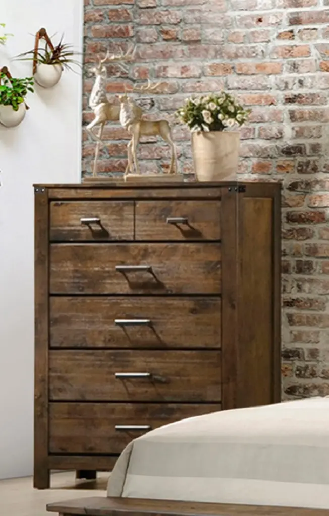 1 Piece Rustic Industrial Style Brown Five Drawer Chest Bedroom Solid Wood kanepe