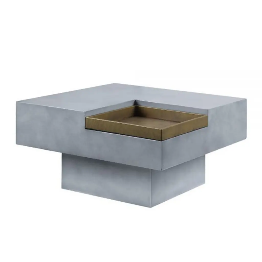 BenJara 32 Inch Gray Cement Coffee Table Removable Tray Convenience Concepts