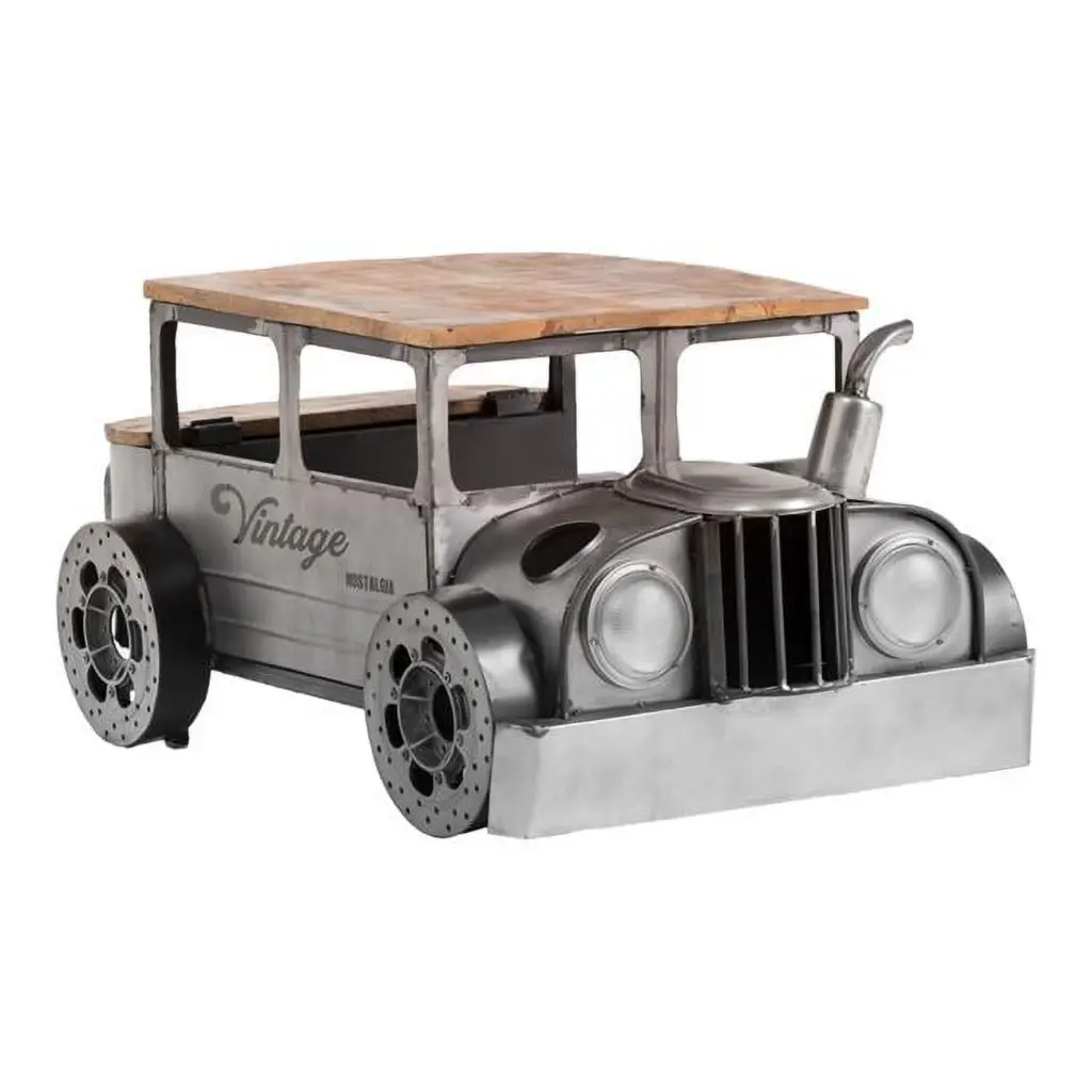 19.5 x 27 x 42 Gray Brown Vintage Style Truck Solid Wood Metal Coffee Table Fancy Fixtures