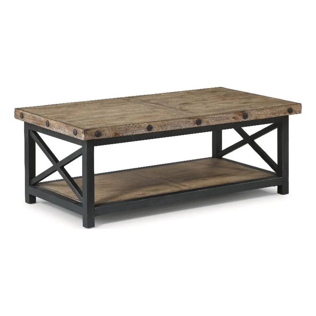 Portman Brown Rectangular Coffee Table Metal Frame and Exposed Bolt Heads Flexsteel