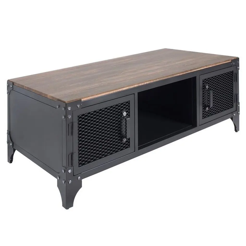 Furniture America Edam Industrial Metal Storage Coffee Table Sand Black