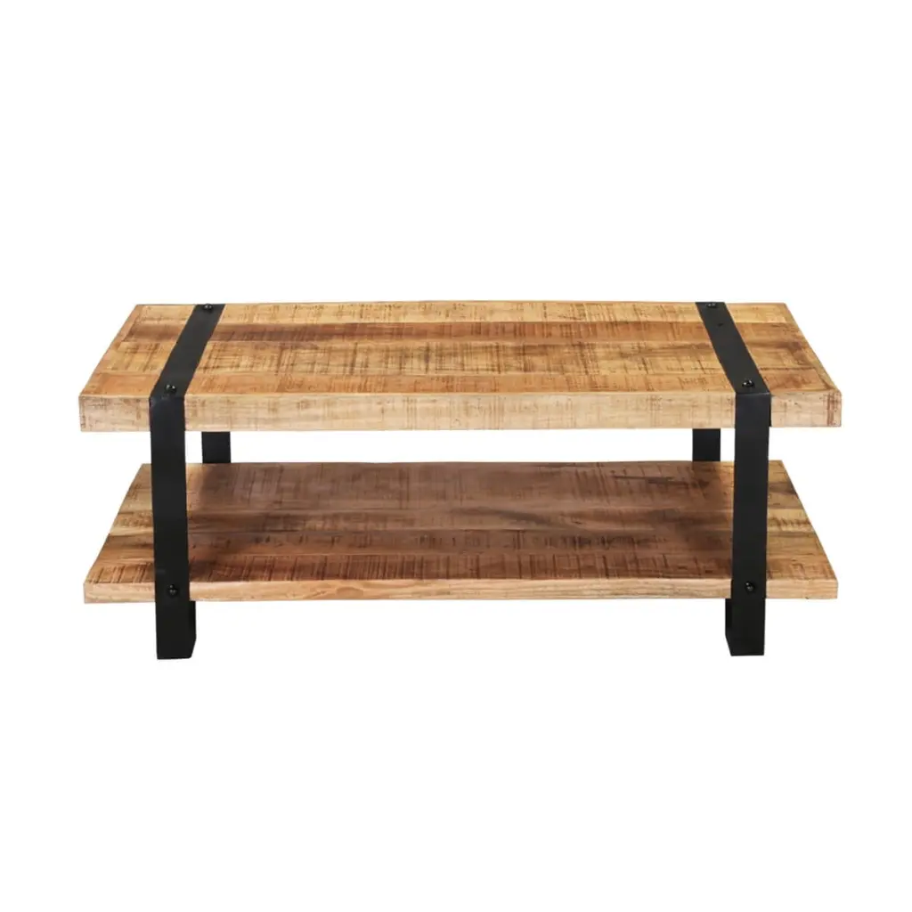 LAHI Rustic Mango Wood 2 Tier Industrial Coffee Table Hibashi Furniture