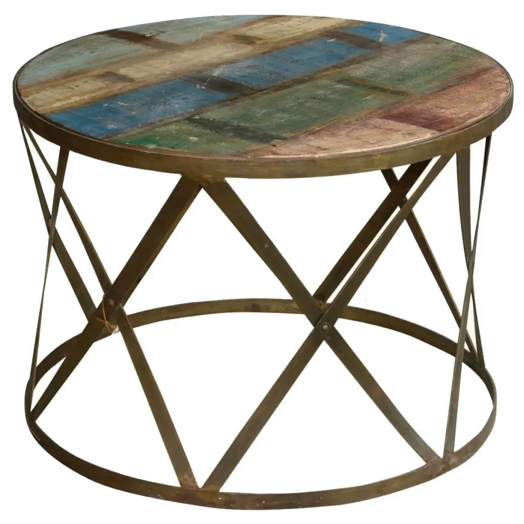 MANILA Solid Wood and Iron Round Industrial Coffee Table Hibashi Furniture