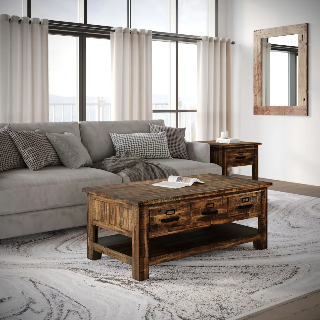 Jofran Cannon Valley Distressed Industrial Three Drawer 48 Coffee Table JOFRAN INC.