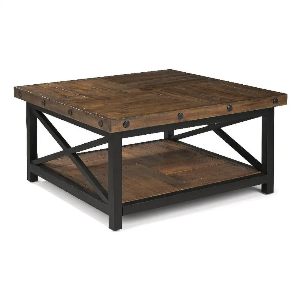 Kingfisher Lane Brown Square Coffee Table Metal Frame and Exposed Bolt Heads