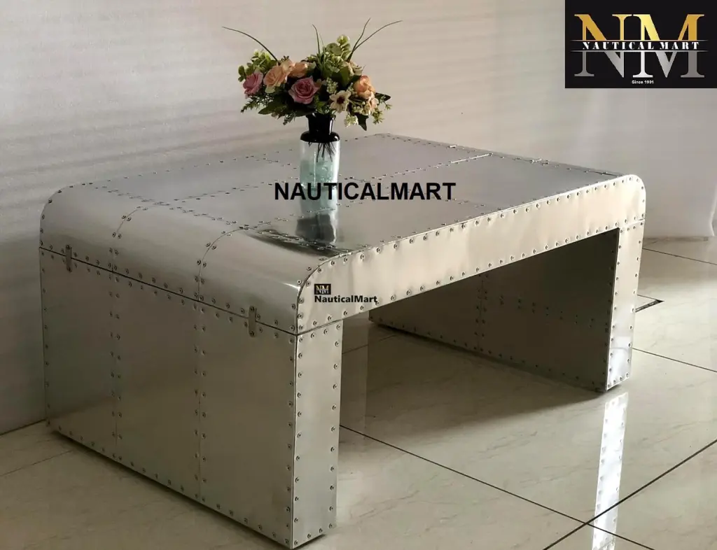 NauticalMart Aviator Coffee Table Desk Aluminium Furniture Decor 42 Inches
