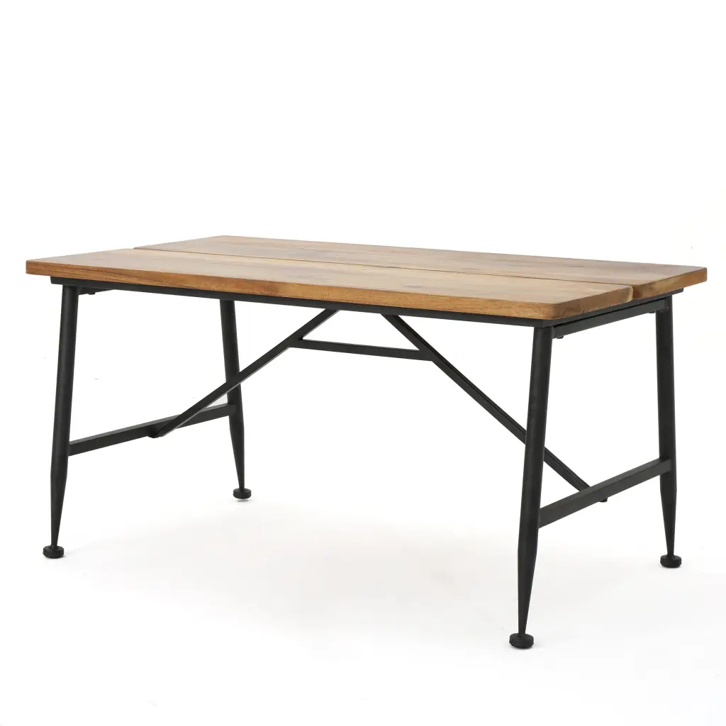 Cascada Indoor Outdoor Industrial Acacia Wood Coffee Table Iron Accents Noble House