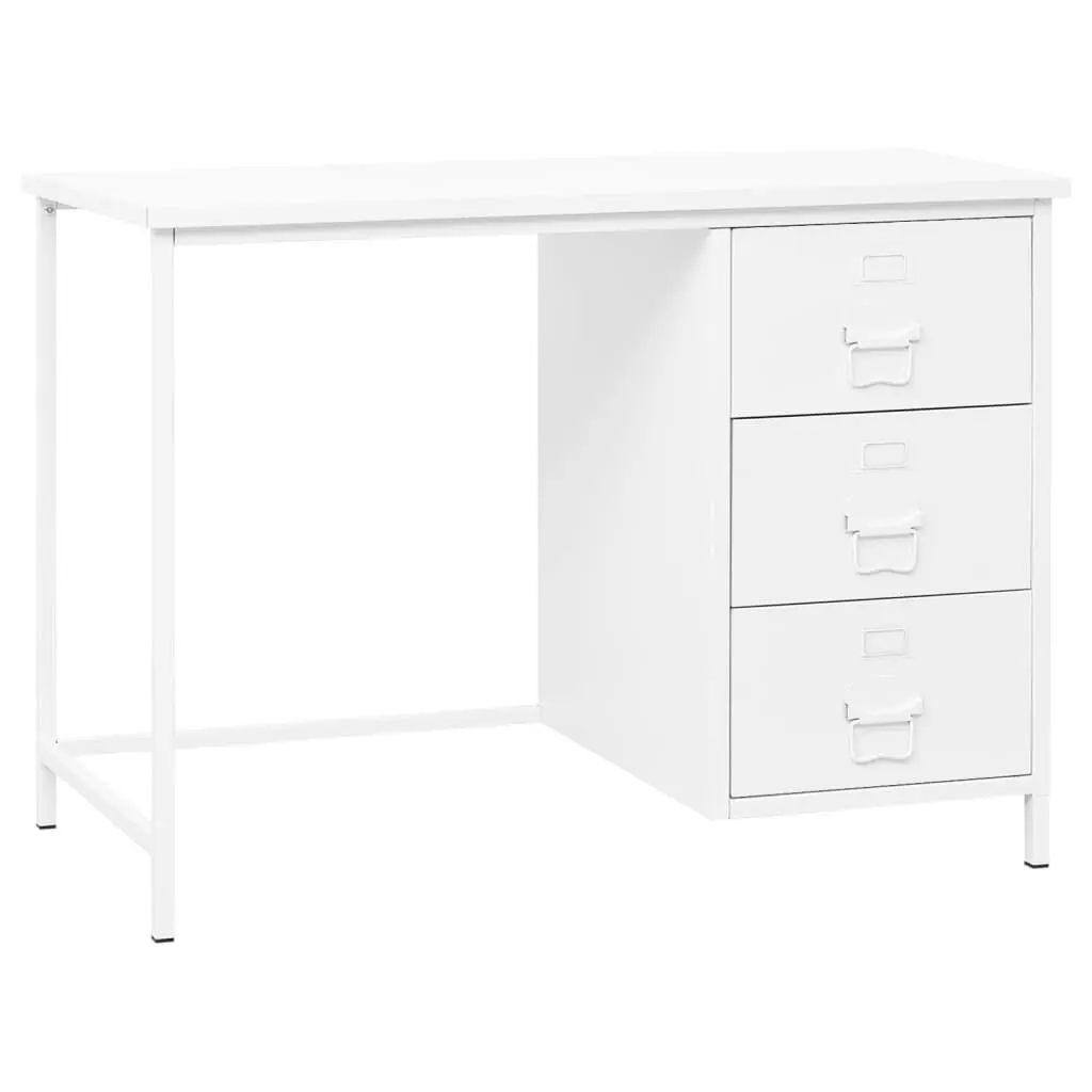 Industrial Desk Drawers White Steel Office Workstation 41.3 Inch