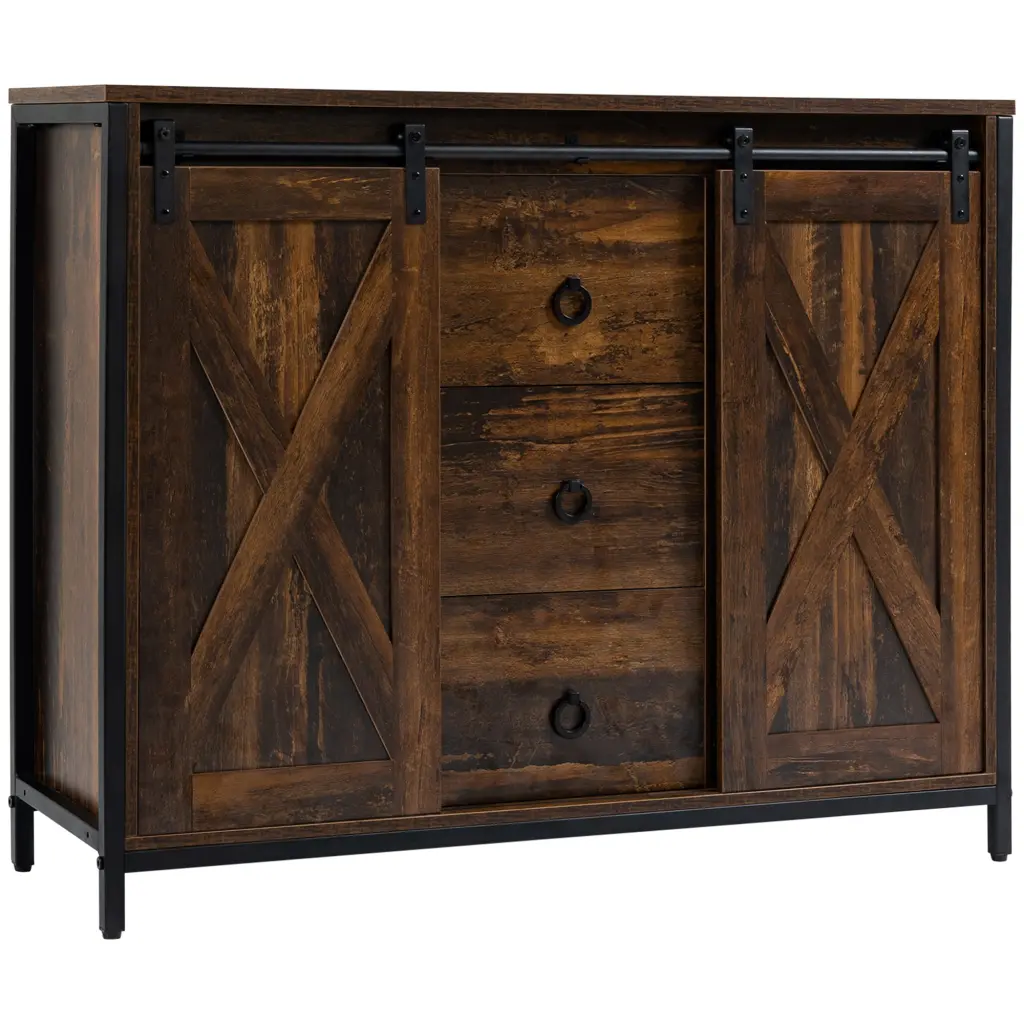 Homcom Industrial Farmhouse Buffet Cabinet Kitchen Sideboard Sliding Doors aosom business