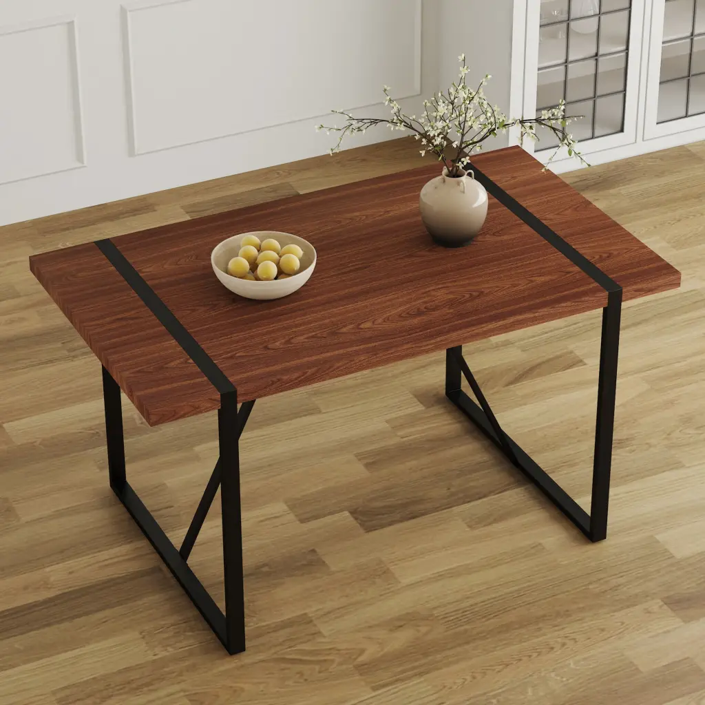 Industrial Rectangular MDF Walnut Color Wood Grain Dining Table 4 droom w-1151
