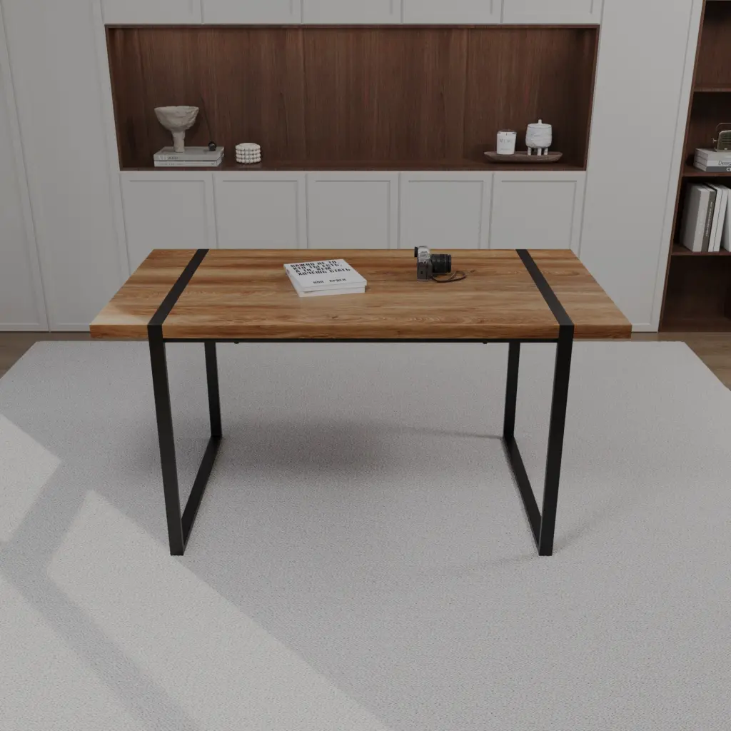 59 Inch Rural Industrial Rectangular MDF Natural Timber Dining Table 4-6 Person nuoli furniture