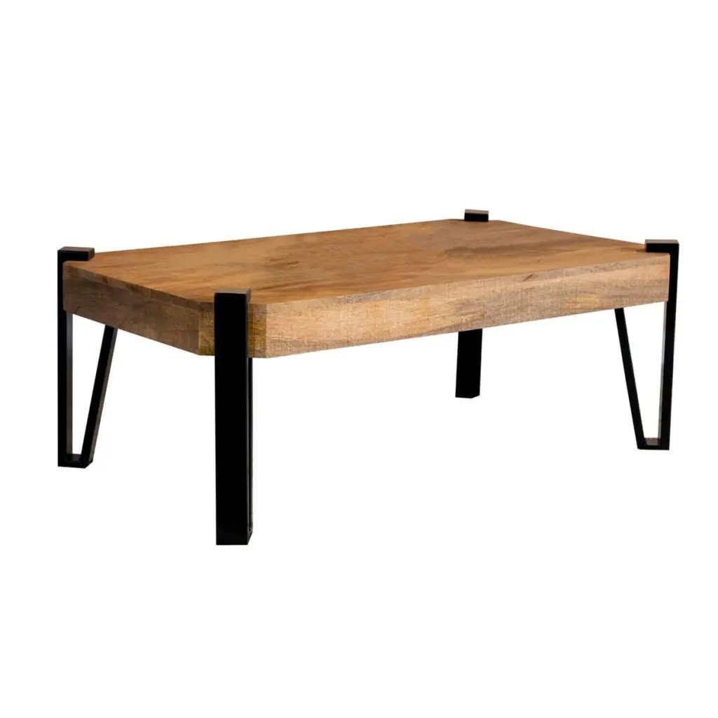 Ayla 50 Inch Coffee Table Iron Hairpin Legs Rustic Brown Mango Wood Saltoro Sherpi