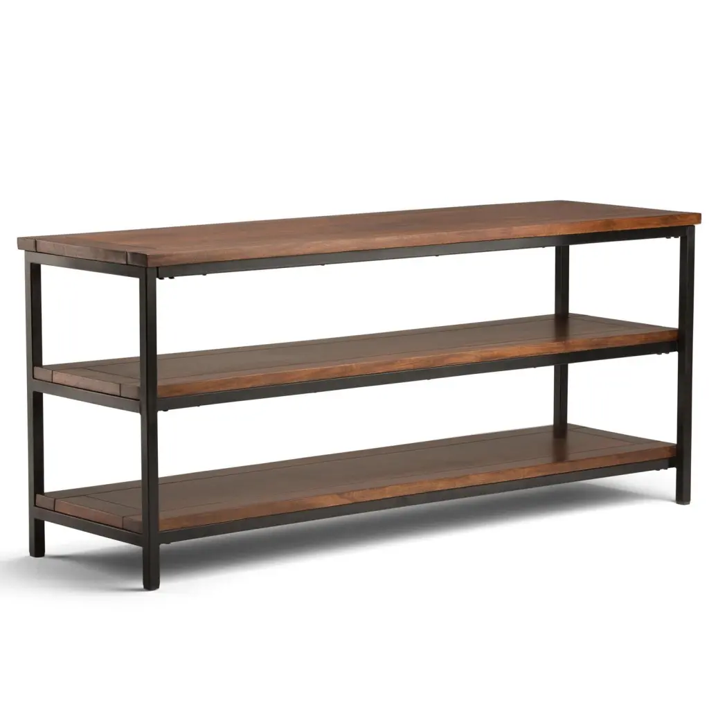 Skyler Solid Mango Wood 60 Inch Wide Industrial Dark Cognac Brown TV Media Stand TVs up to 65 Inches Simpli Home