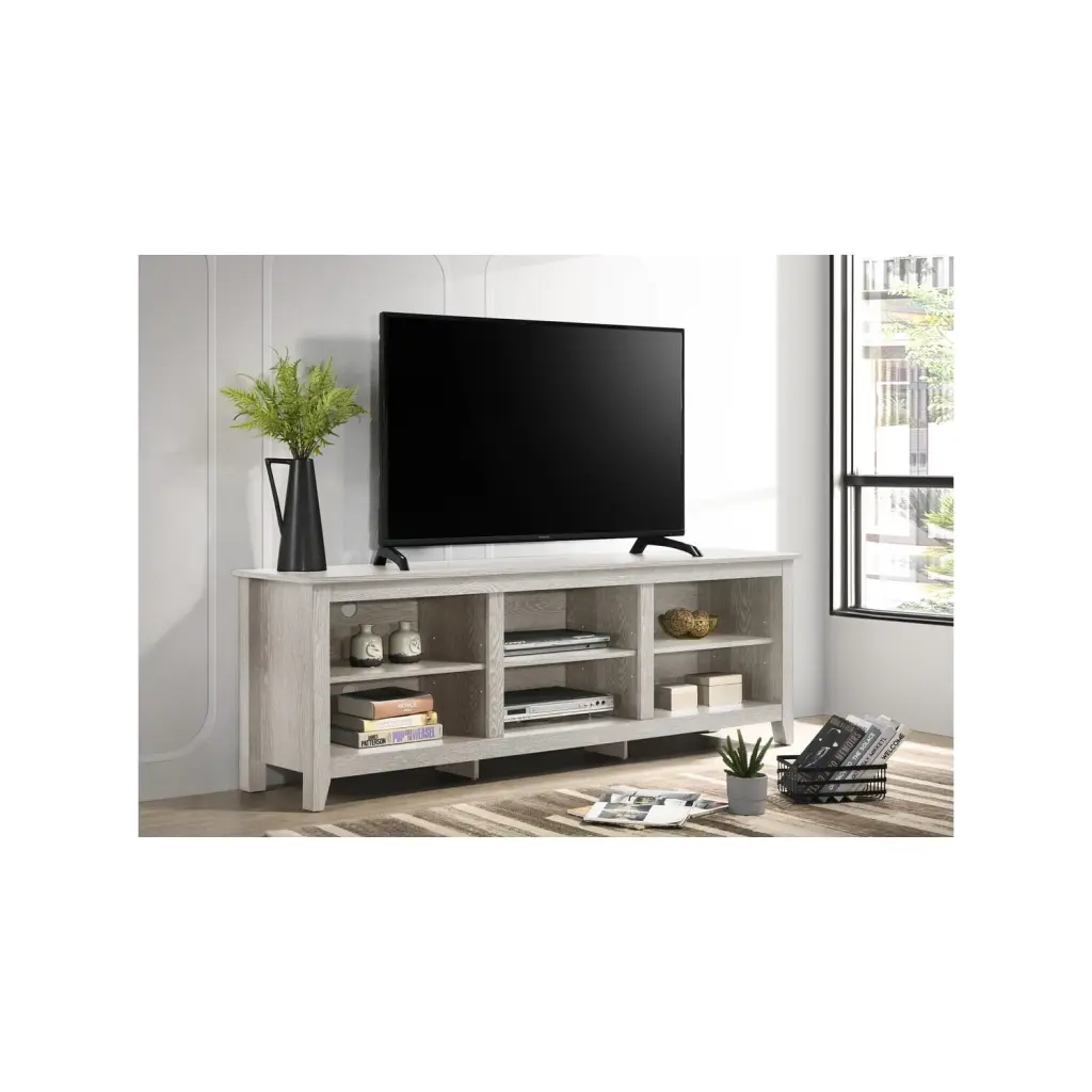 Blissful Nights 70 Inch Industrial TV Stand Open Shelves and Cable Management - Wide Entertainment Center Living Room