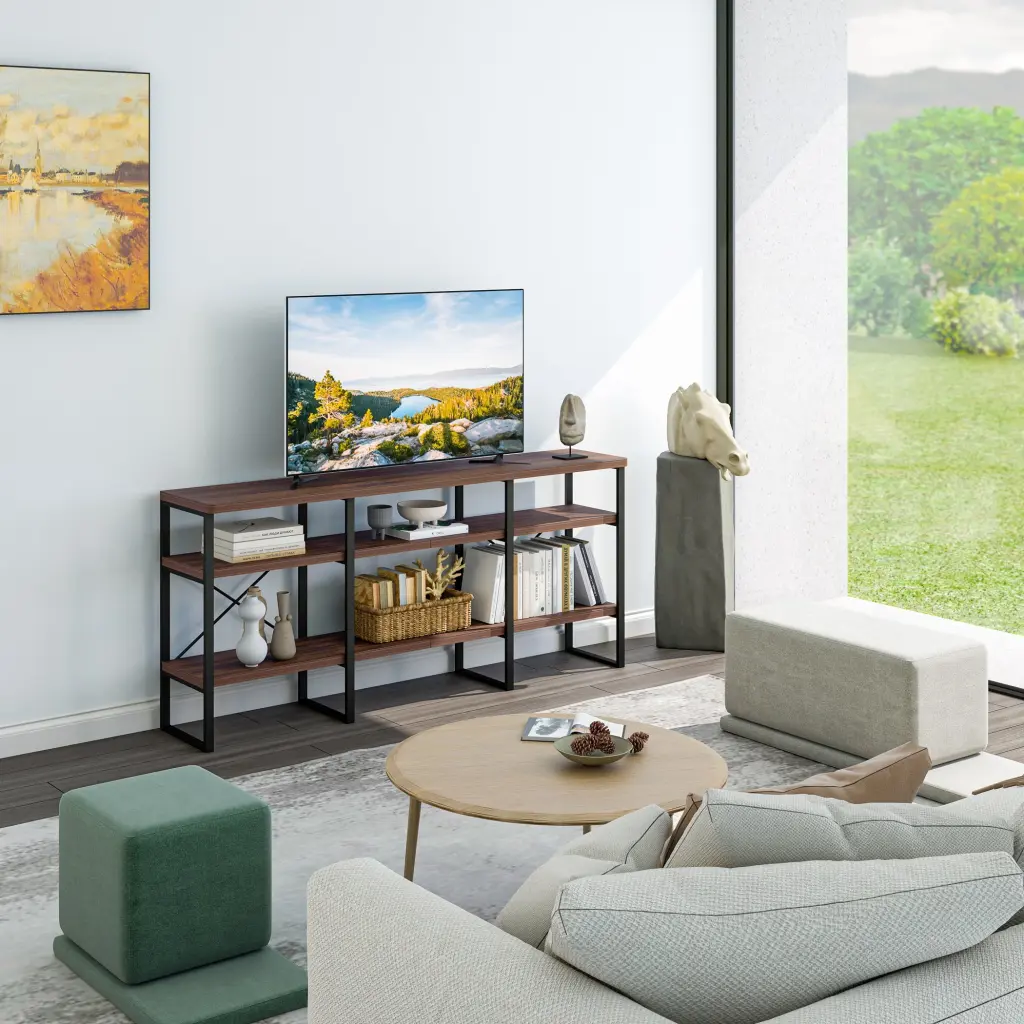 Davee Furniture Modern 70 Inch TV Stand Antique Wood Shelves Engineer Finish