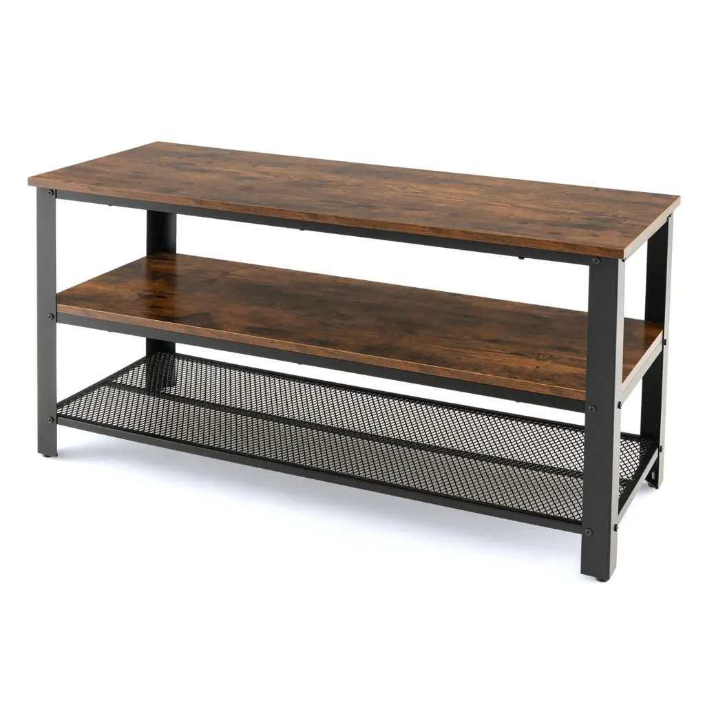 Gymax 3-Tier Industrial TV Stand Metal Mesh Shelf Media Center