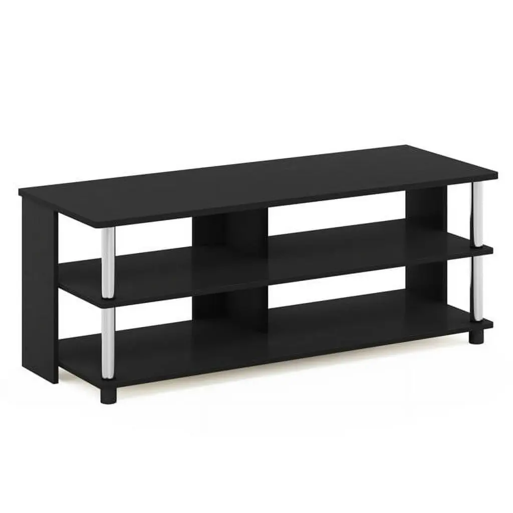 Sully 3-Tier TV Stand 48 Inch TVs Americano Finish and Stainless Steel Tubes Lauren Ralph Lauren