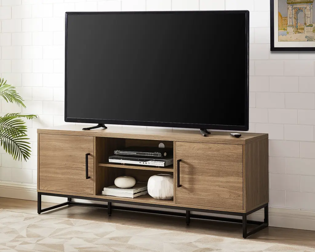 Mainstays Industrial TV Stand TVs up to 70 Inches Canyon Walnut Finish Modern Entertainment Center