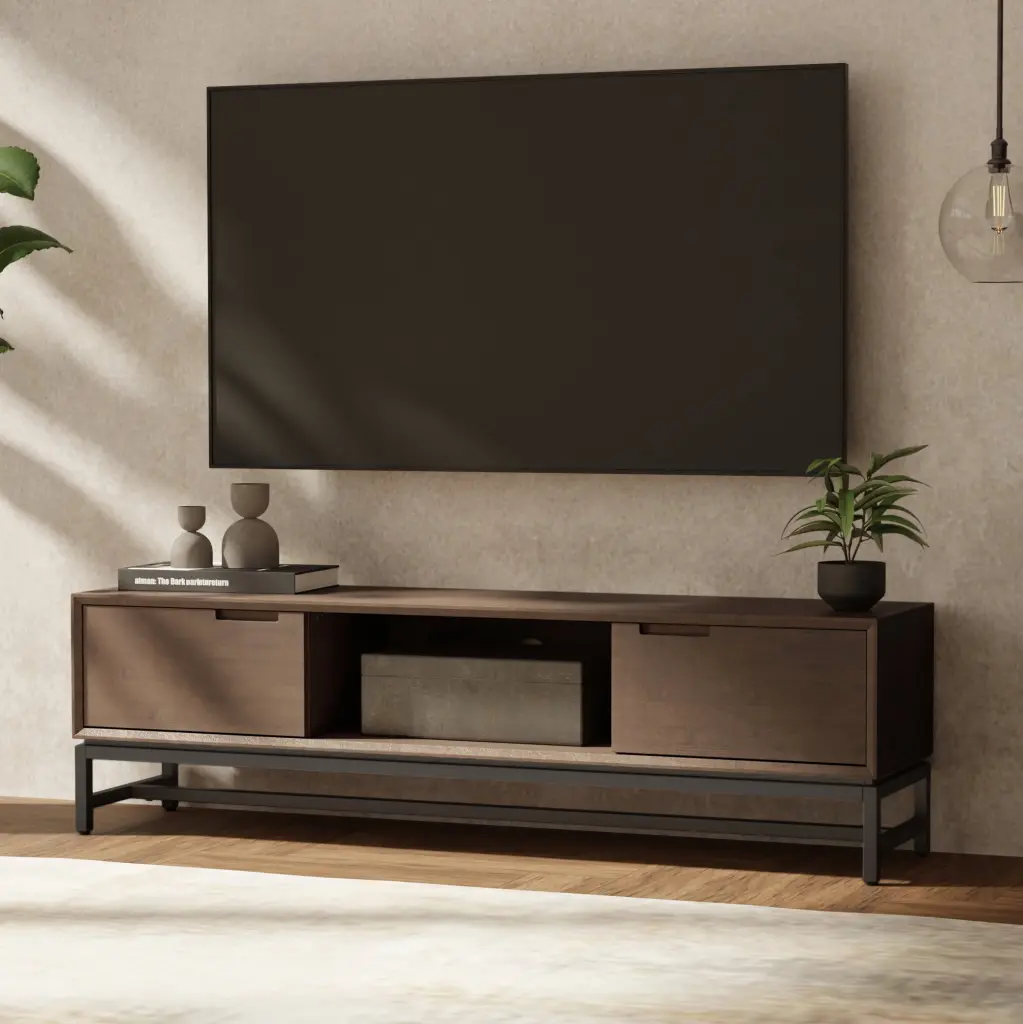 Banting Solid Hardwood 72 Inch Wide Modern Industrial TV Media Stand Walnut Brown - TVs up to 80 Inches Simpli Home