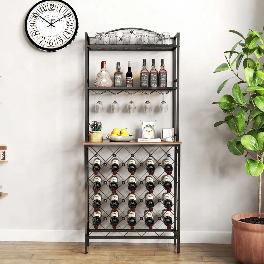 Industrial Wine Rack Bar Table 3 Tier Liquor Bottle And Crystal Holder Rustic rnb