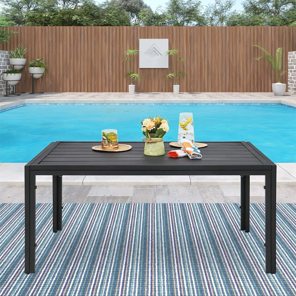 Abble Black Rectangular Steel Slat Coffee Table Industrial Modern Design
