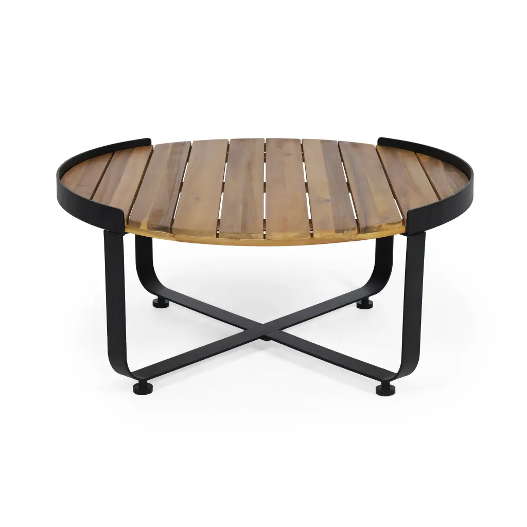 Mayson Outdoor Modern Industrial Acacia Wood Coffee Table Teak Black Finish Noble House