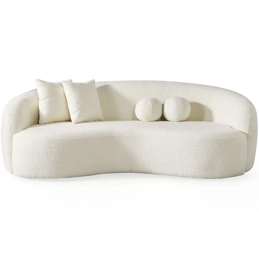Drake Japandi Style Curvy Boucle Sofa Ivory White 3 Seater ashcroft furniture