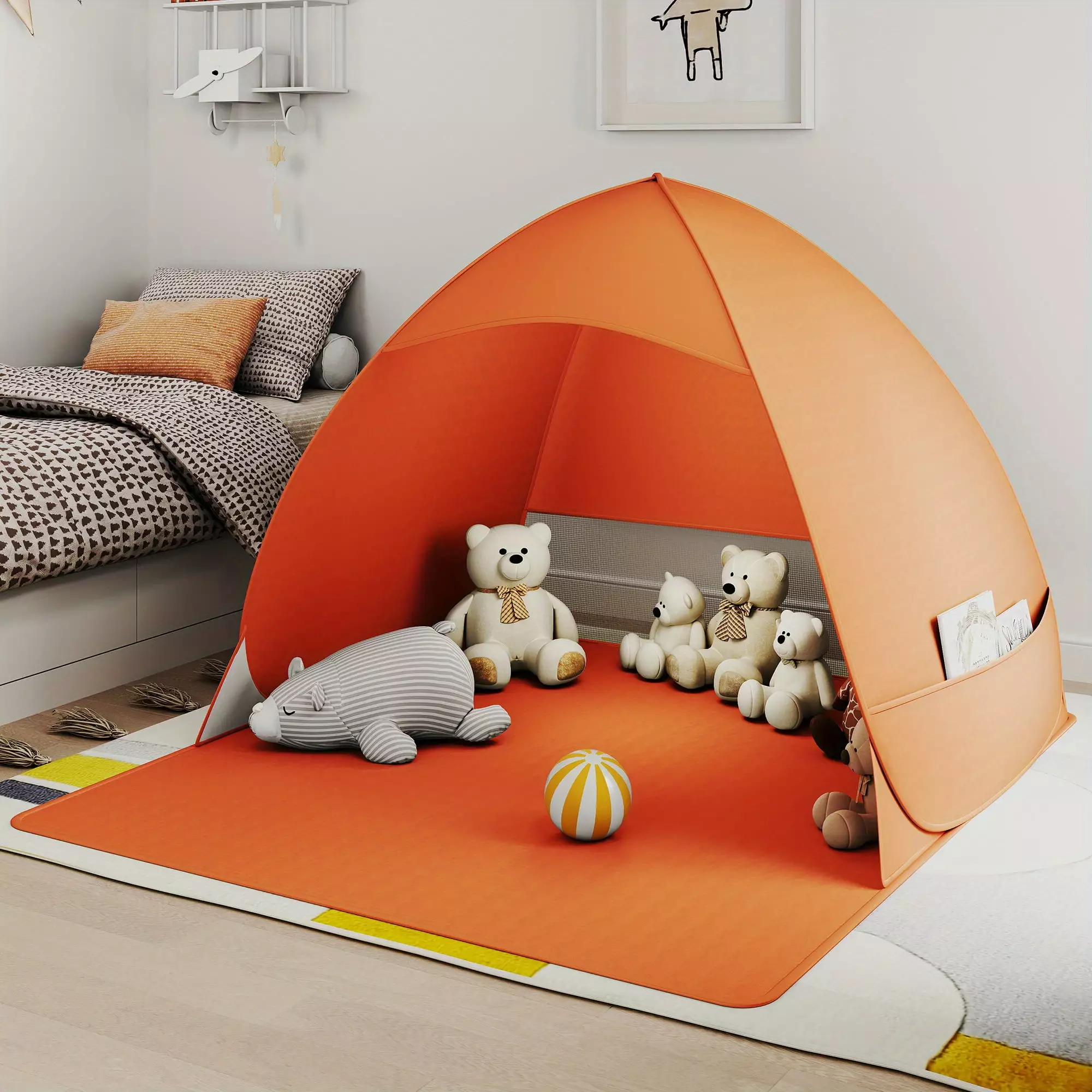 Small Children's Beach Tent Open Solid Color Children's Game Tent Transparent Mesh Tent One