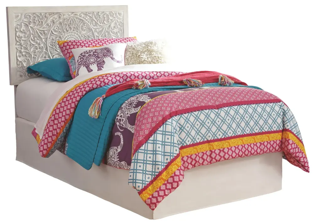 Paxberry - Twin Panel Headboard Bolt on Bed Frame - Whitewash