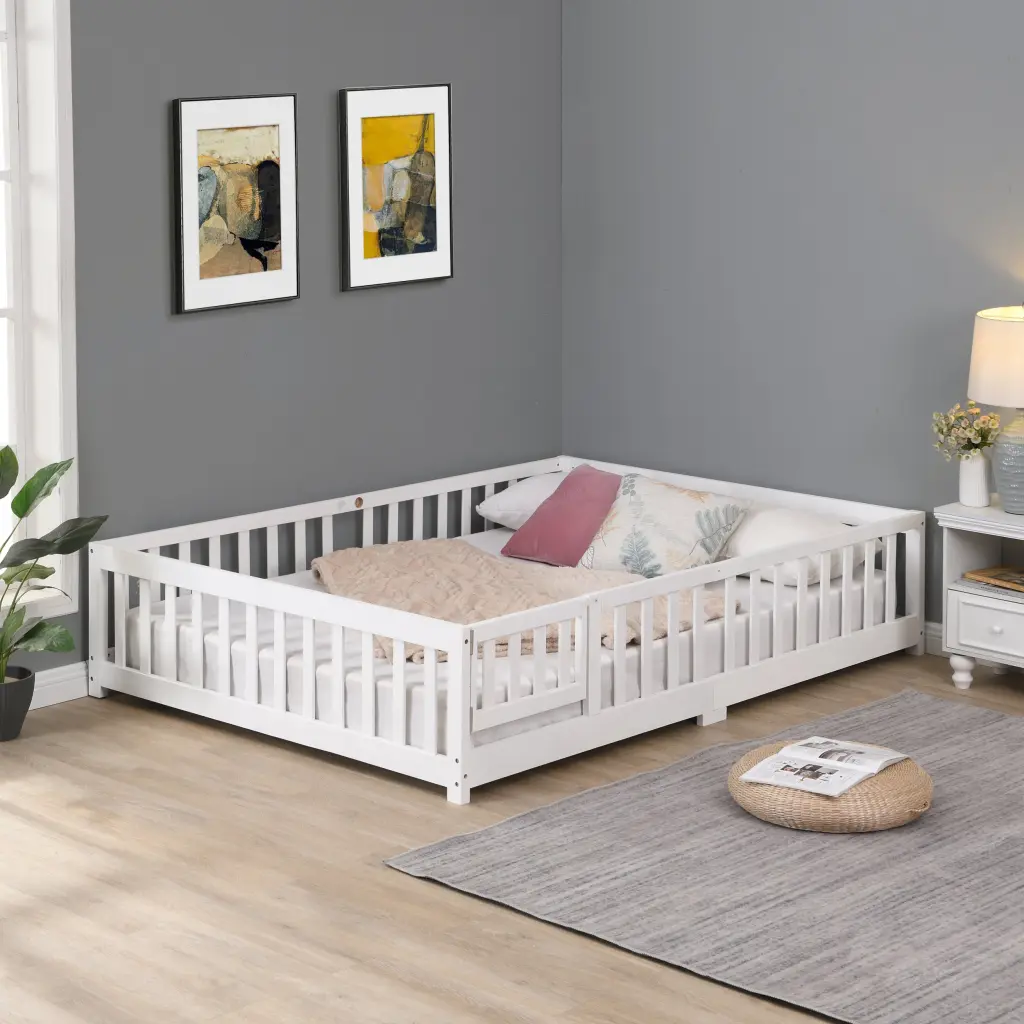 Twin Solid Wood Floor Bed Door and Fence Kids Room civilfurniture