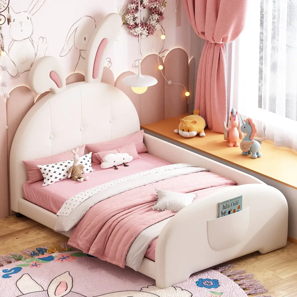 Twin Size Upholstered Rabbit Influence Princess Bed Twin Size Platform homey life