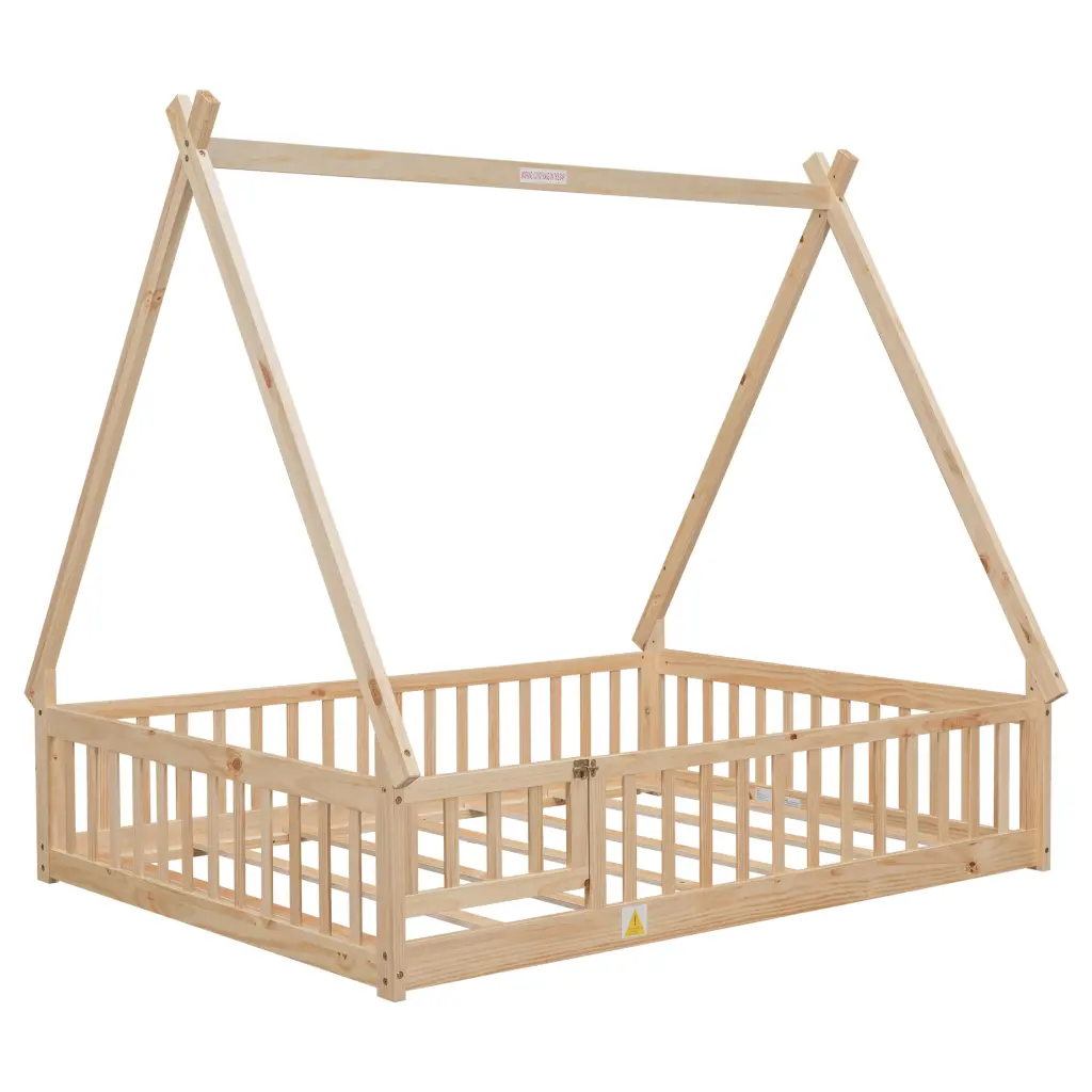 Full Tent Shaped Floor Bed Guardrails Slats Door Natural inspirit