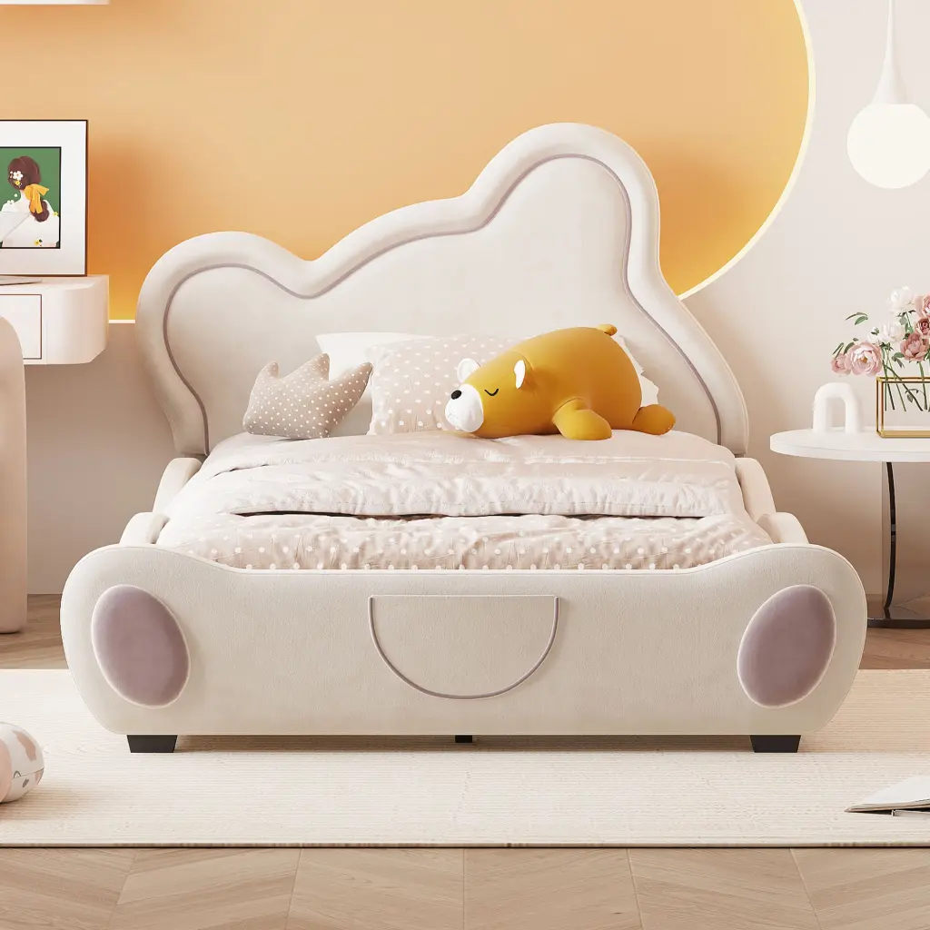 Twin Velvet Platform Bed Bear Influenced Headboard And Bed End lucky world