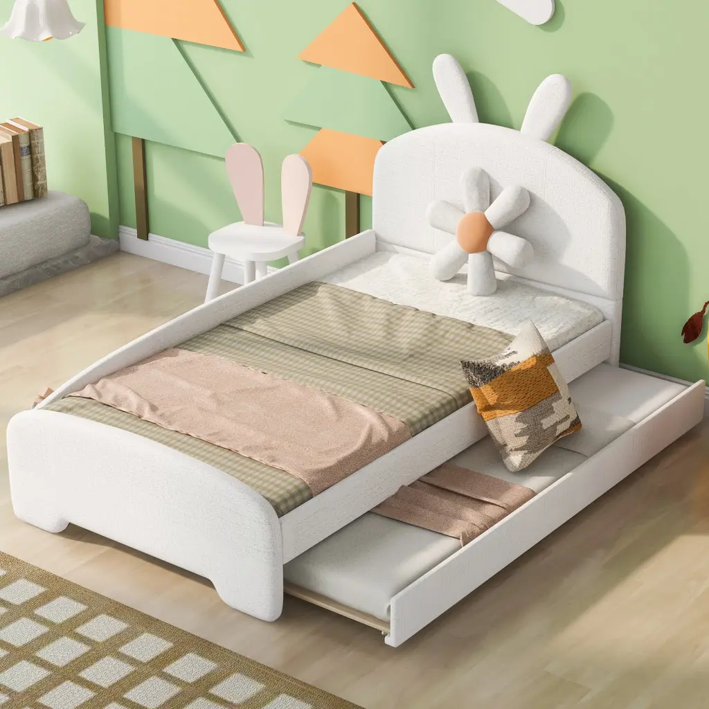 Twin Dimensions Upholstered Platform Bed Shopping basketoon Ears Shaped Headboard wm store