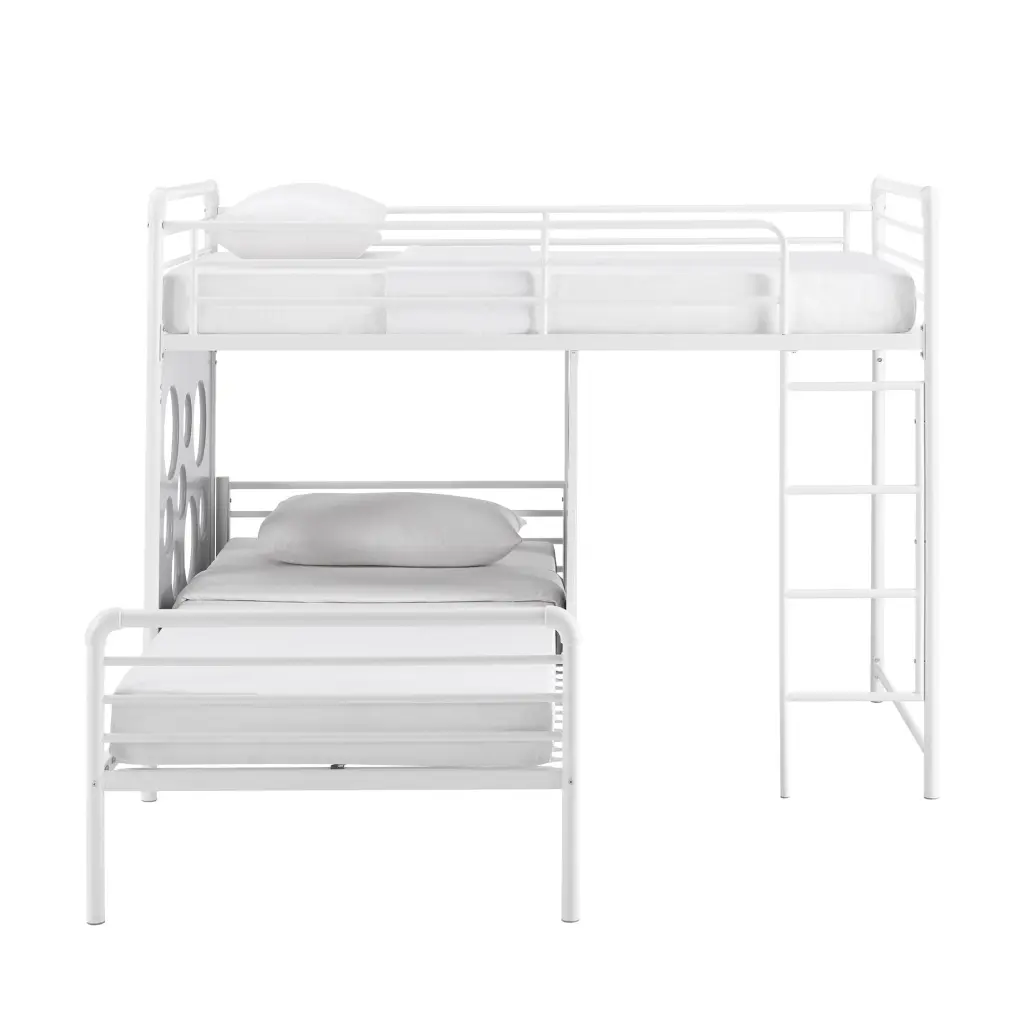 Modern Geo Cutout L Shaped Twin Bunk Bed White Cool Grey Kids Furniture walker edison