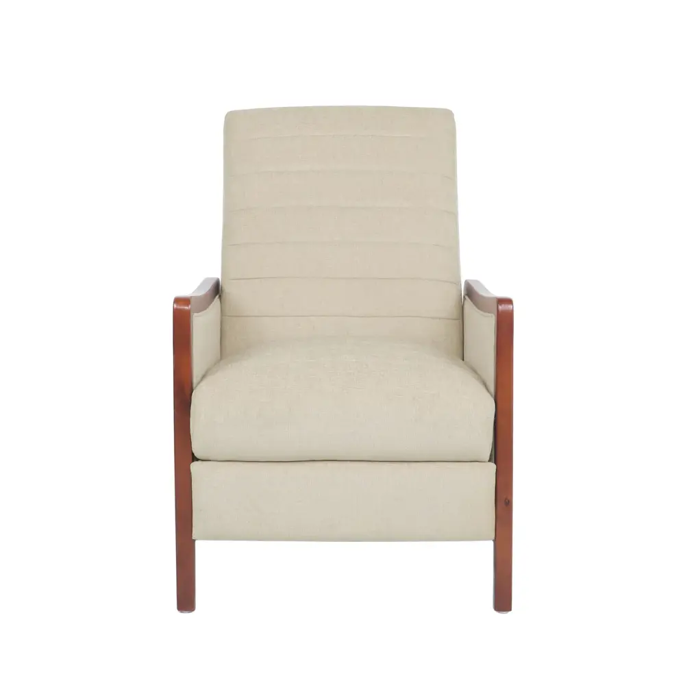 Mid Century Contemporary Fabric Channel Stitch Wood Pushback Recliner