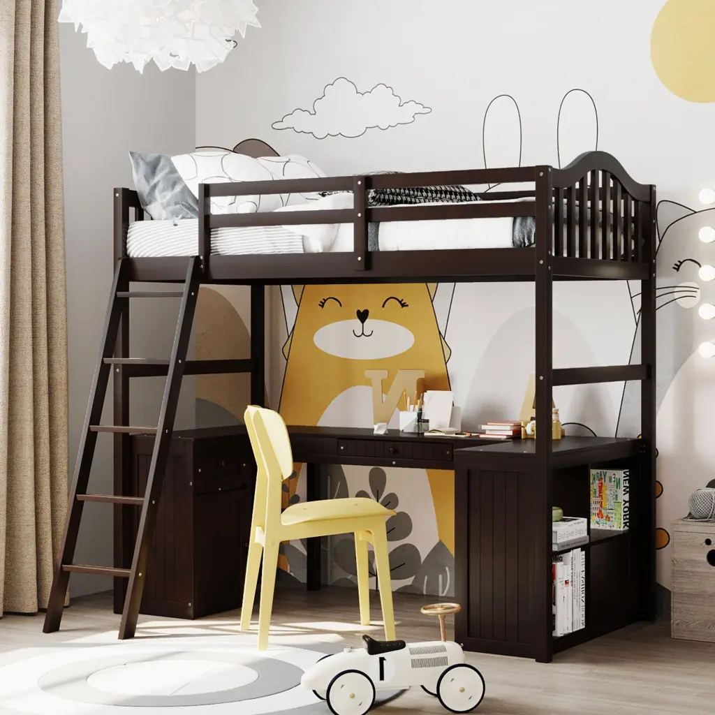 Twin Dimensions Loft Bed Drawers Cabinet Shelves And Desk Wooden Loft Bed Kids Teens lucky furniture