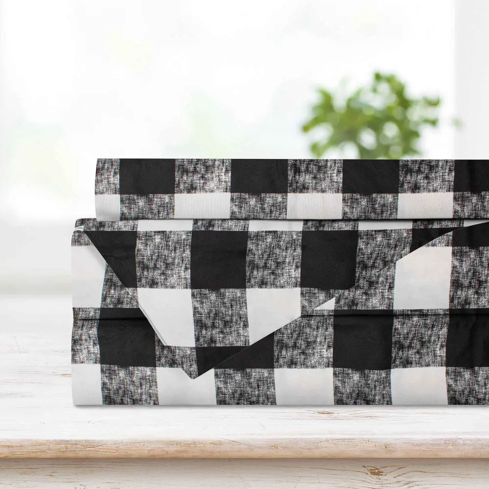 Black Buffalo Plaid Print Microfiber Queen Sheet Adjust, 4-Piece
