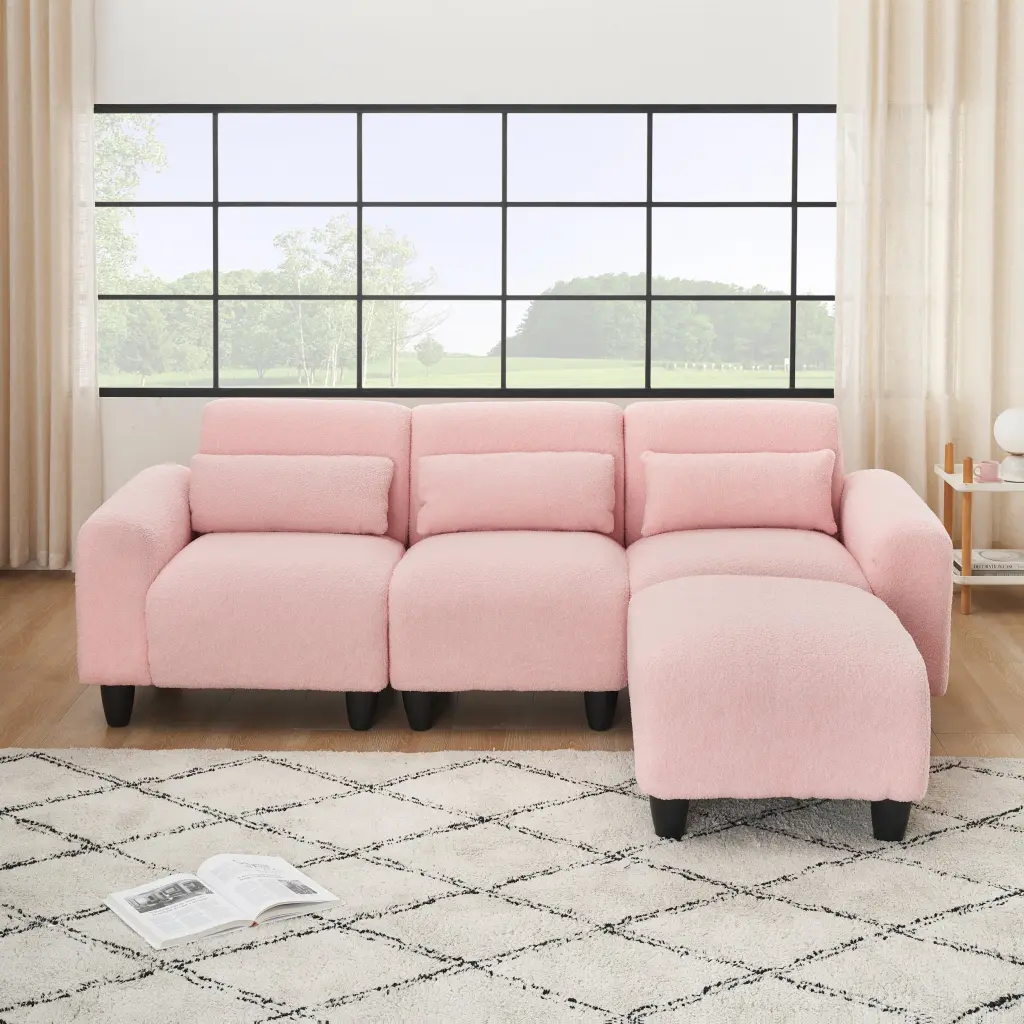 84.6 Inch Pink Teddy Fleece Creative Sofa Can Be Assembled Into Bed Kids fan chen furniture