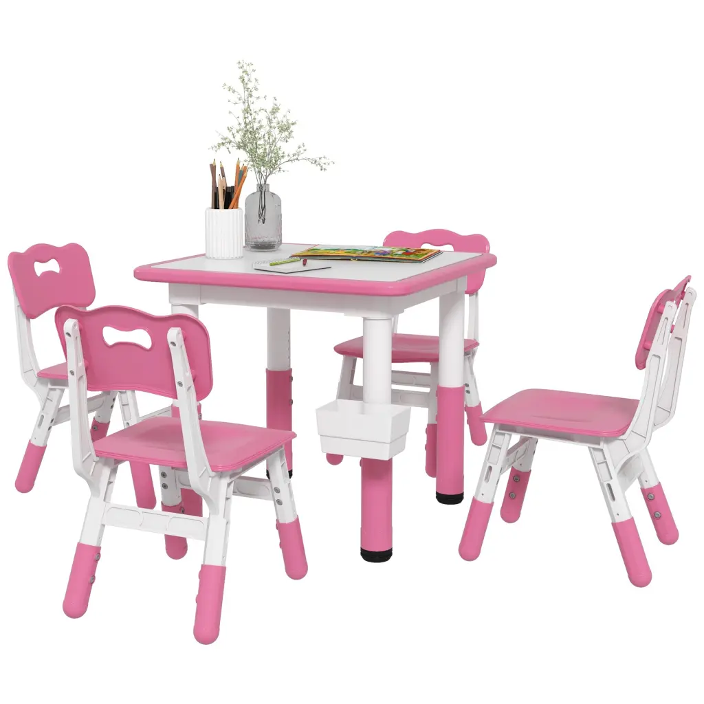 Qaba Kids Table and Chair Set 5 Piece Height Customizable Toddler Furniture aosom business