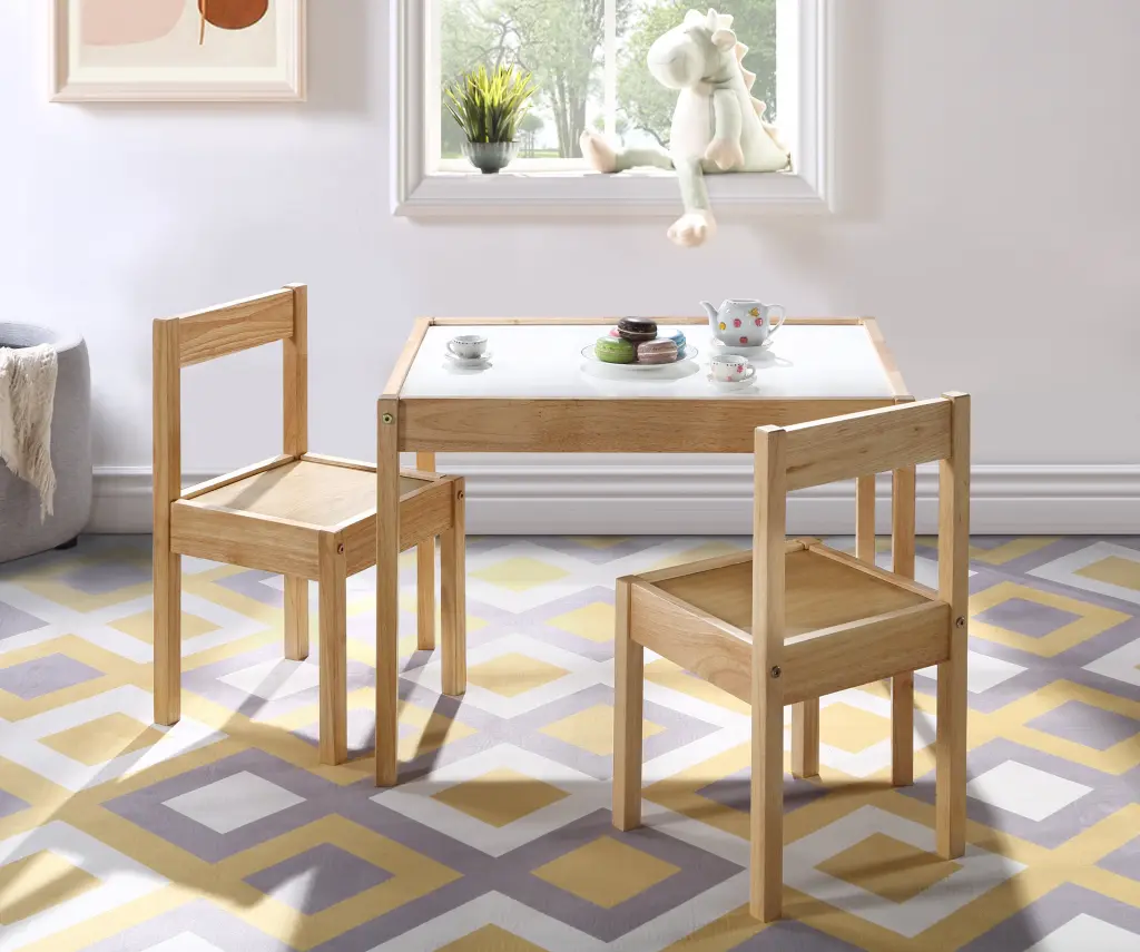 Gibson 3 Piece Dry Erase Kids Table And Two Chair Set Natural Pine simple living