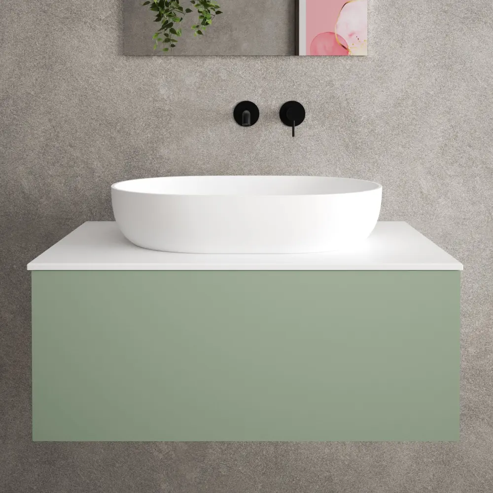 Raffinata Single Drawer Countertop Vanity Unit - Matt Light Emerald 800mm
