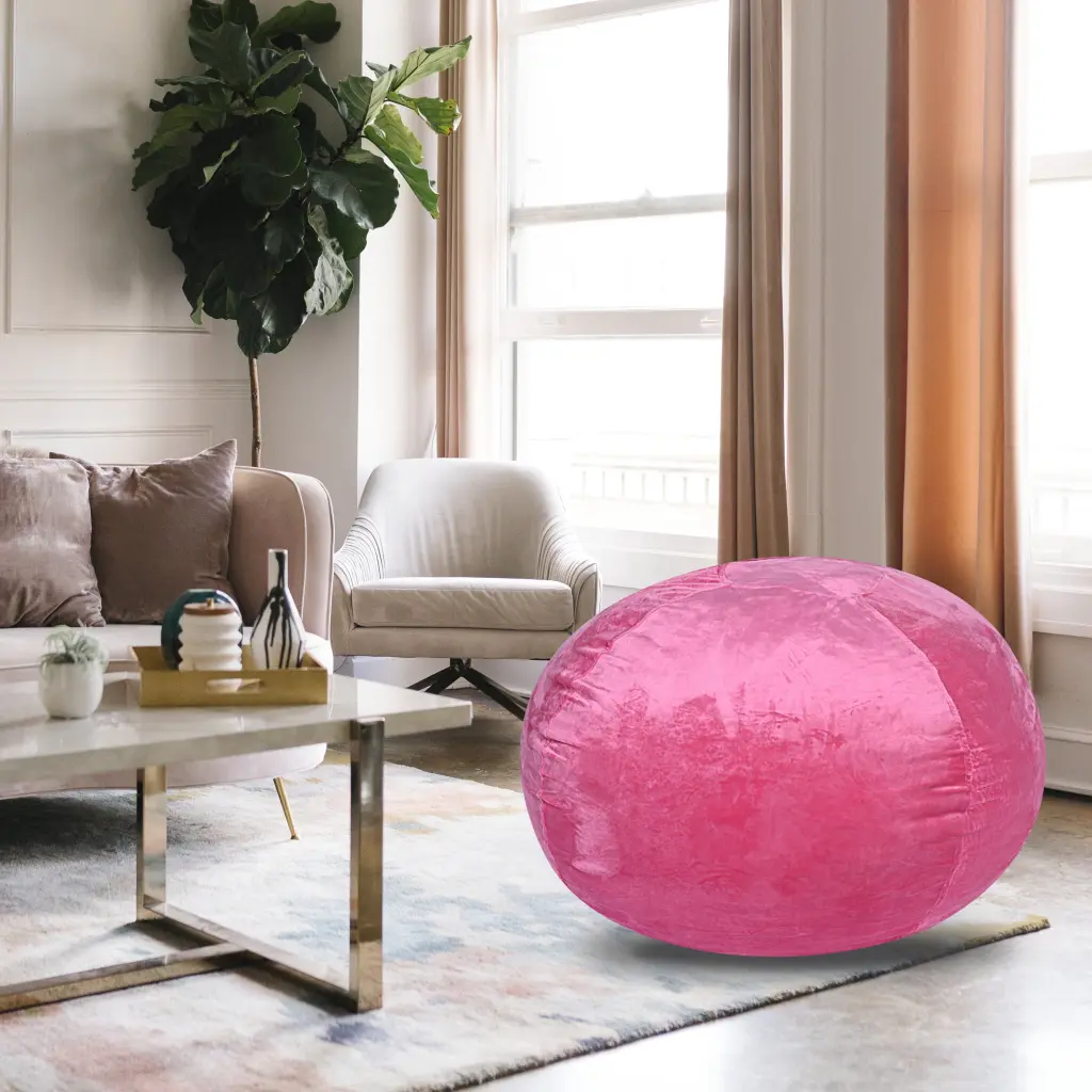 Minky Velvet Bean Bag Chair Pink 5Ft Plush Floor Chair Kids and Adults bazar