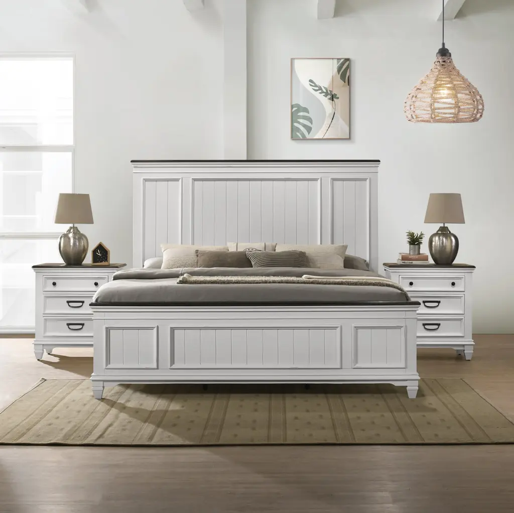 Clelane 3 Piece Timber Bedroom Set - Lap Panel King Bed and 2 Nightstands hz