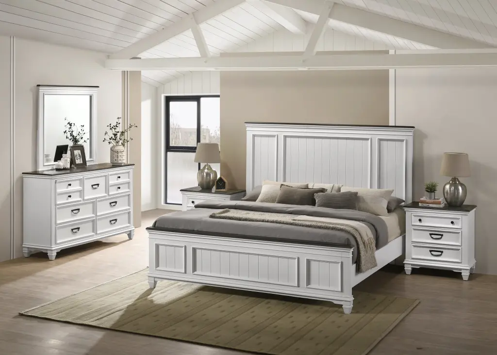 Clelane Timber Bedroom Set - Lap Panel King Bed, Dresser, Mirror, and Nightstands hz