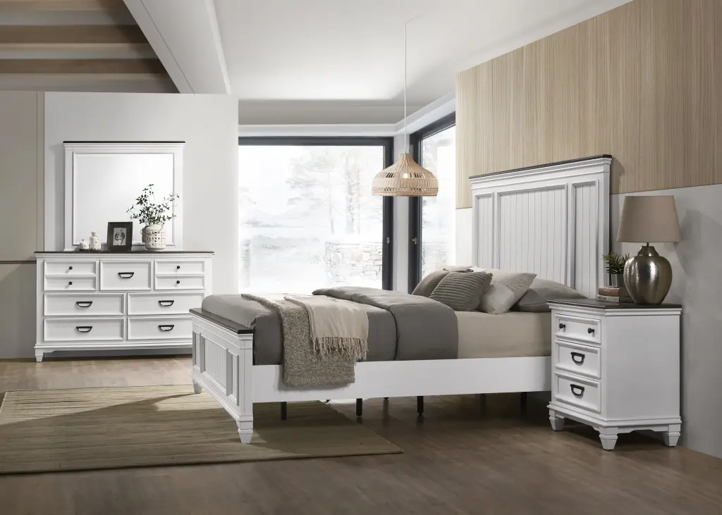 Clelane Wood Bedroom Set Lap Panel King Bed Dresser Mirror hz